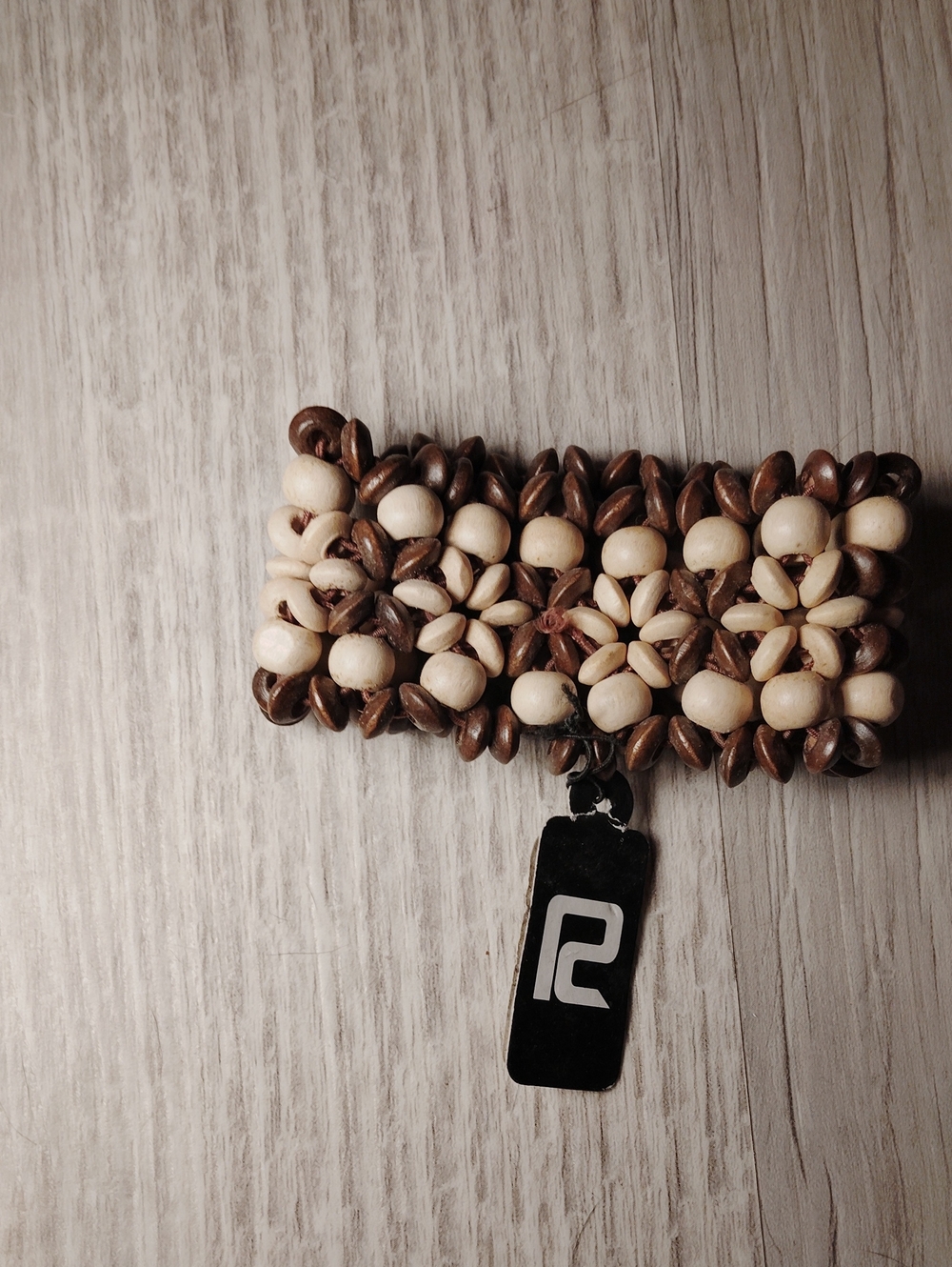 Handcrafted Cream and Brown Seed Bead Bracelet with Signature Tag